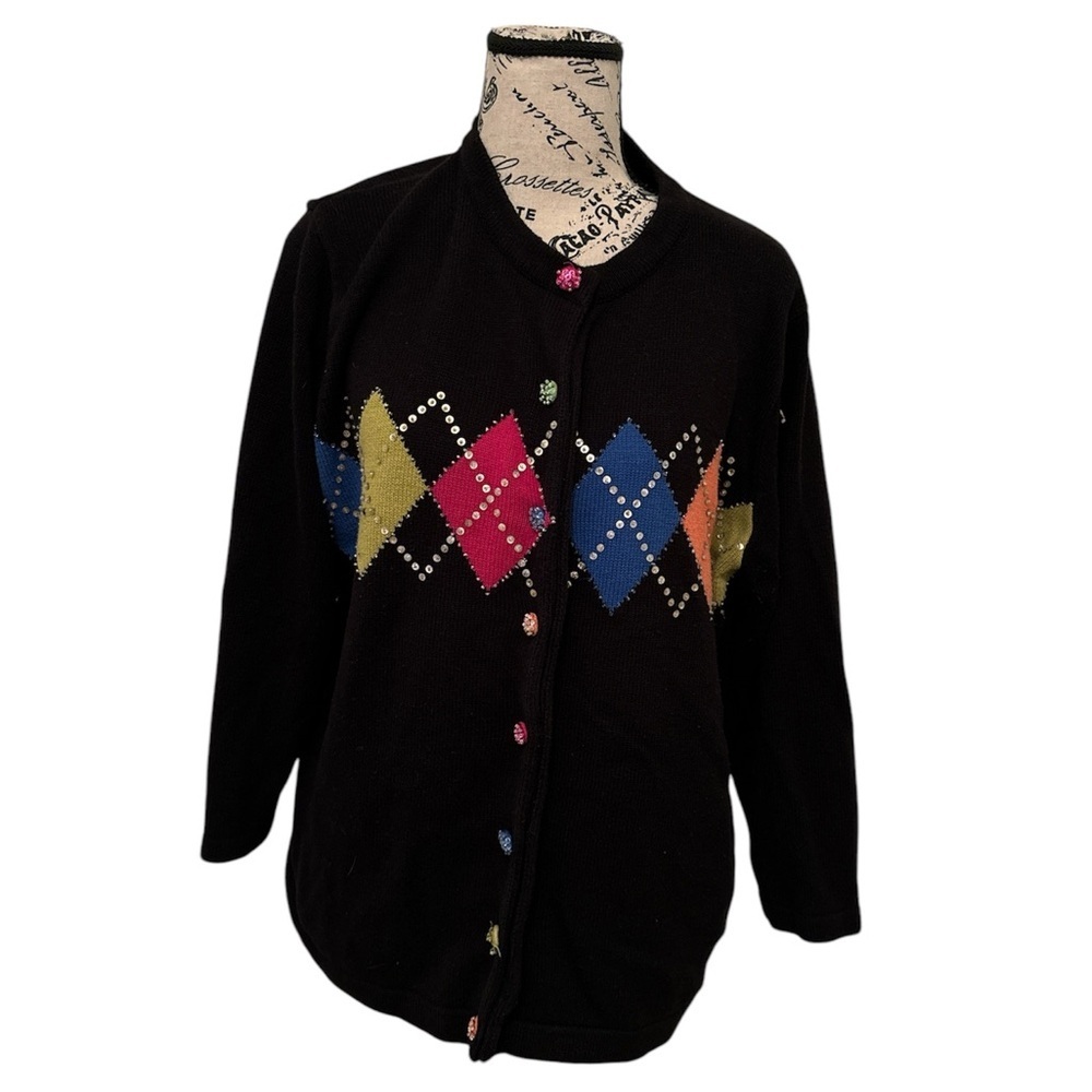 Jack B.Quick Black & Multicolored Argyle Cardigan Sweater